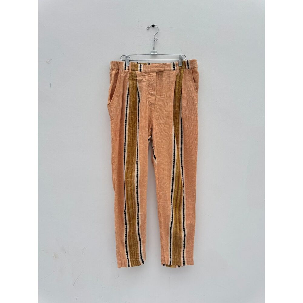 Free People Stripe Tapered Pants Peach Mustard Gold Woven Cotton Blend 8 M
